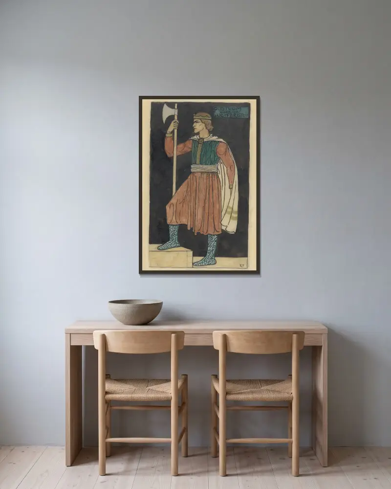 Ontwerp voor kostuum voor de Luciferisten av Richard Nicolaüs Roland Holst inramad på en vägg