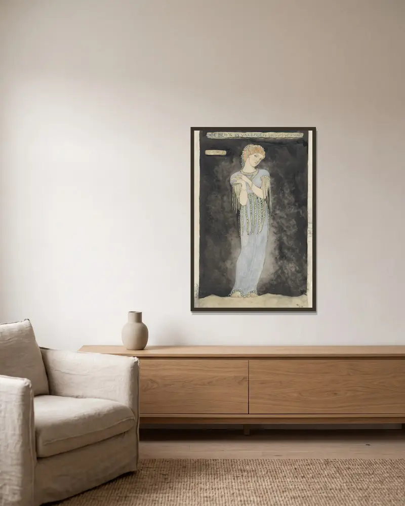 Ontwerp voor kostuum voor Deiopeia av Richard Nicolaüs Roland Holst inramad på en vägg
