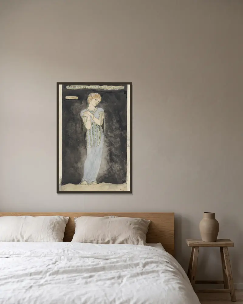 Ontwerp voor kostuum voor Deiopeia av Richard Nicolaüs Roland Holst inramad på en vägg