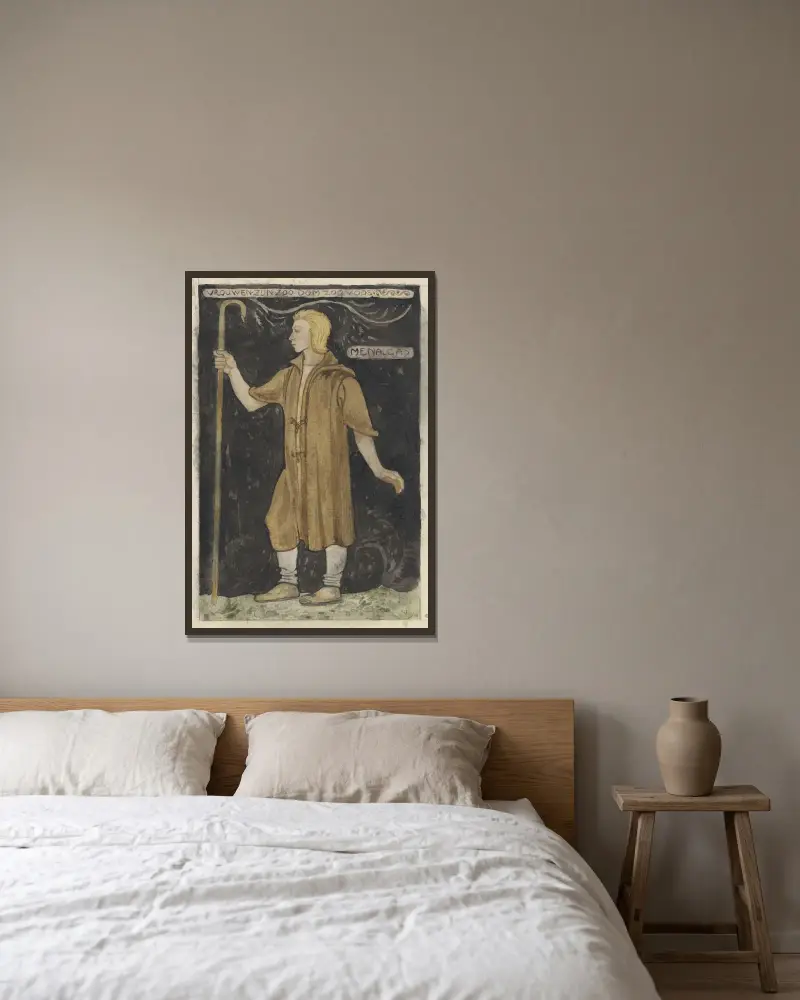 Design för kostym till Menalcas av Richard Nicolaüs Roland Holst inramad på en vägg
