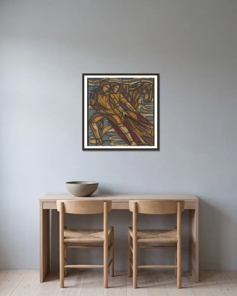 Ontwerp voor raam in het Nederlands Paviljoen op de tentoonstelling Arts Décoratifs te Parijs, 1925, 1925 – nr 3 av Richard Nicolaüs Roland Holst inramad på en vägg