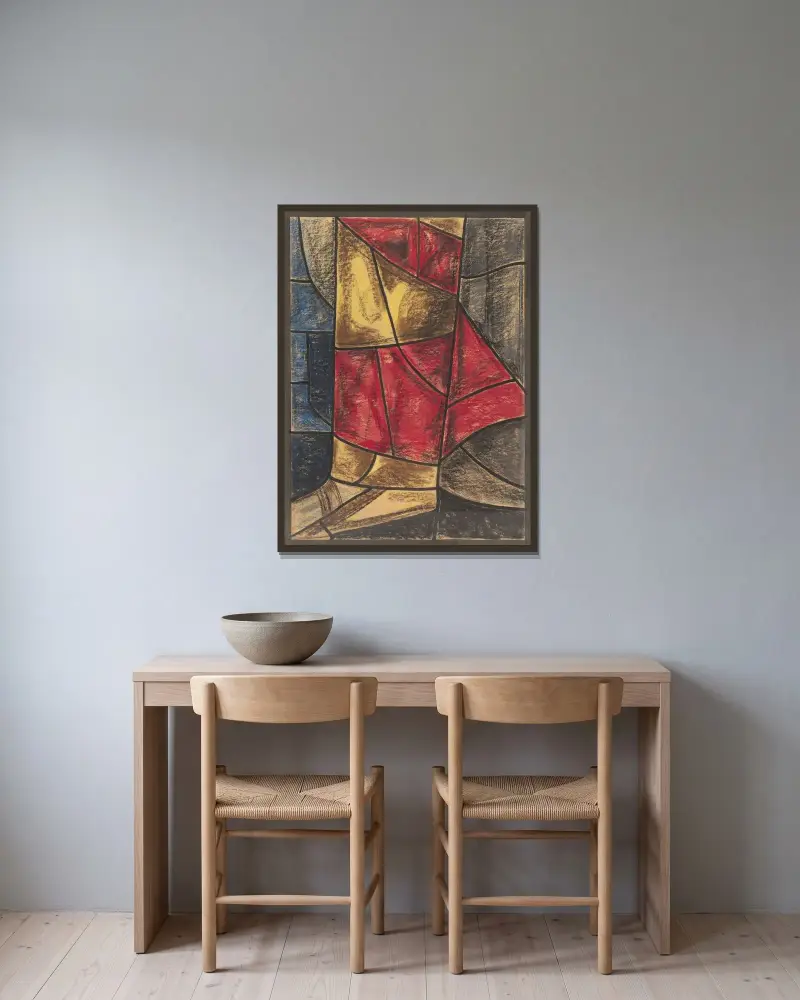 Design för fönster i norra transeptet i Utrecht-domen 2 av Richard Nicolaüs Roland Holst inramad på en vägg