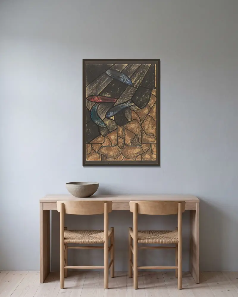 Návrh na okno v severní příčné lodi v dómu v Utrechtu 43, Richard Nicolaüs Roland Holst v rámu na stěně