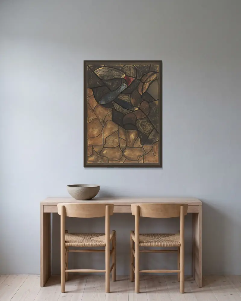 Entwurf für ein Fenster im nördlichen Querschiff des Utrechter Doms 8 von Richard Nicolaüs Roland Holst gerahmt an einer Wand