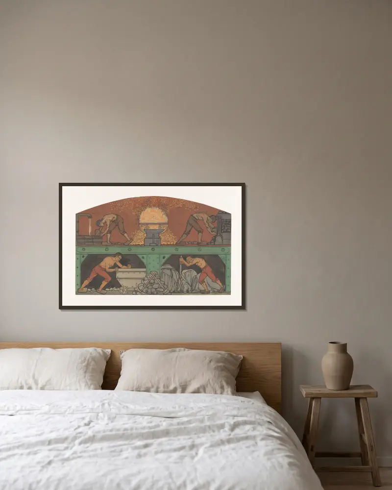 Ontwerp voor schildering in de beurs van Berlage; De Industrie av Richard Nicolaüs Roland Holst inramad på en vägg