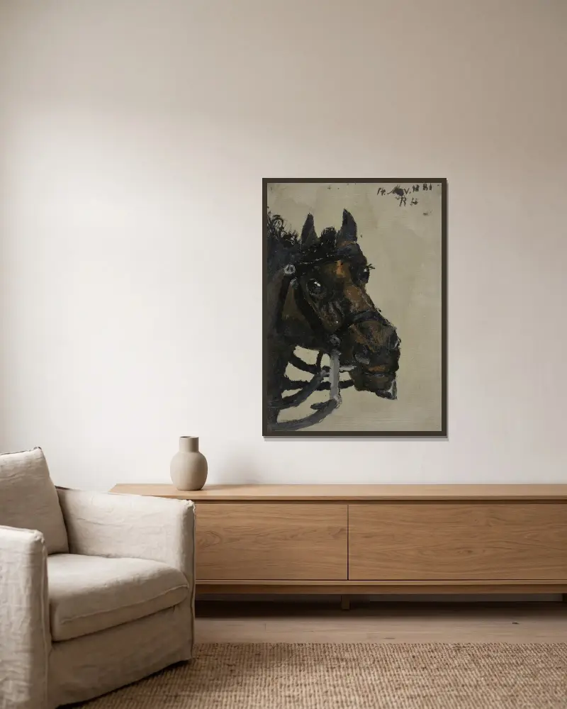 Pferdekopf von Richard Nicolaüs Roland Holst gerahmt an einer Wand