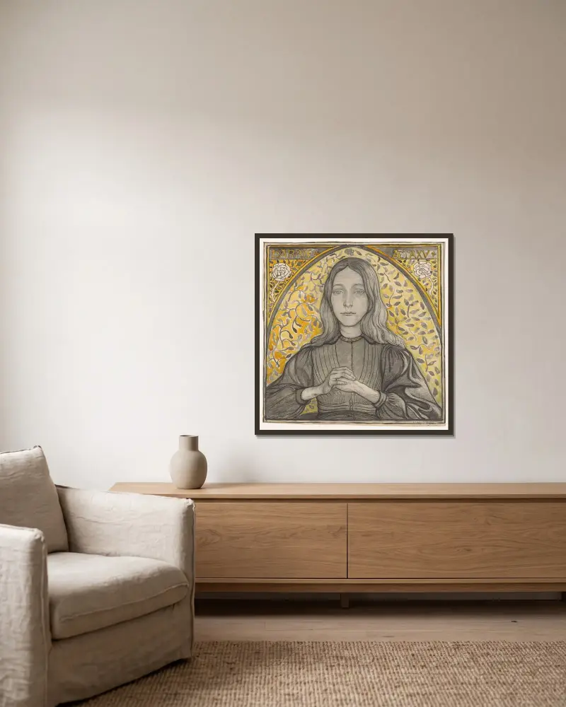 Porträt von Harpje im Alter von 15 Jahren von Richard Nicolaüs Roland Holst gerahmt an einer Wand