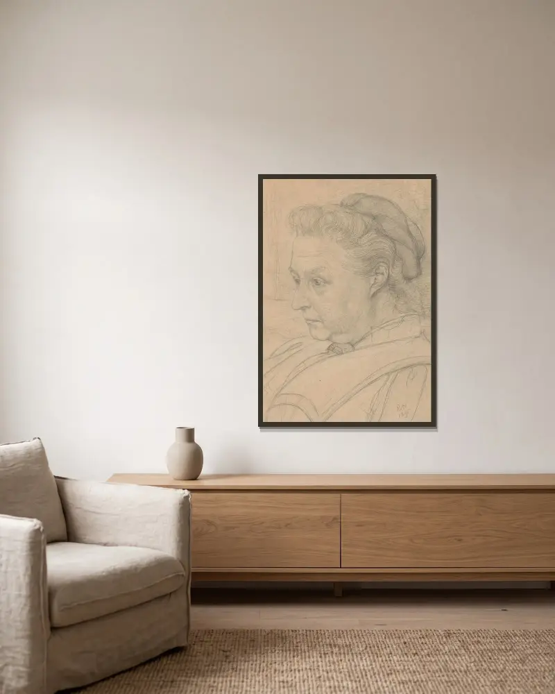 Porträtt av konstnärens mor, fru S. Roland Holst-Posthumus av Richard Nicolaüs Roland Holst inramad på en vägg