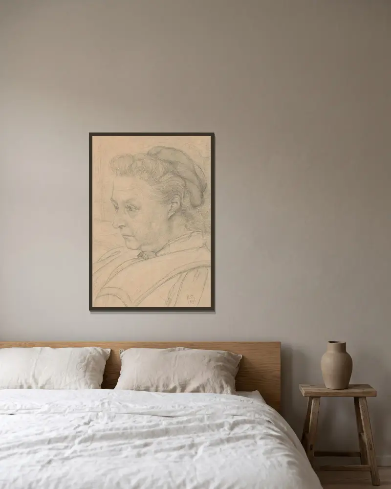 Porträtt av konstnärens mor, fru S. Roland Holst-Posthumus av Richard Nicolaüs Roland Holst inramad på en vägg