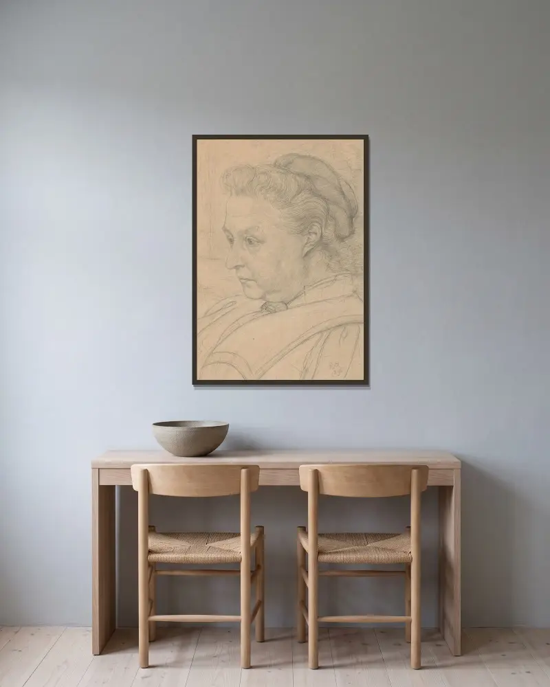 Porträtt av konstnärens mor, fru S. Roland Holst-Posthumus av Richard Nicolaüs Roland Holst inramad på en vägg