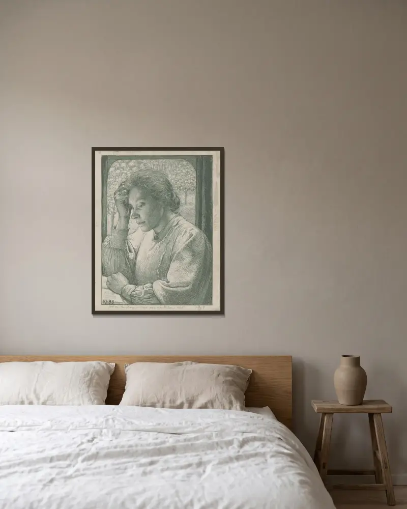 Portret van Henriëtte Roland Holst-van der Schalk av Richard Nicolaüs Roland Holst inramad på en vägg