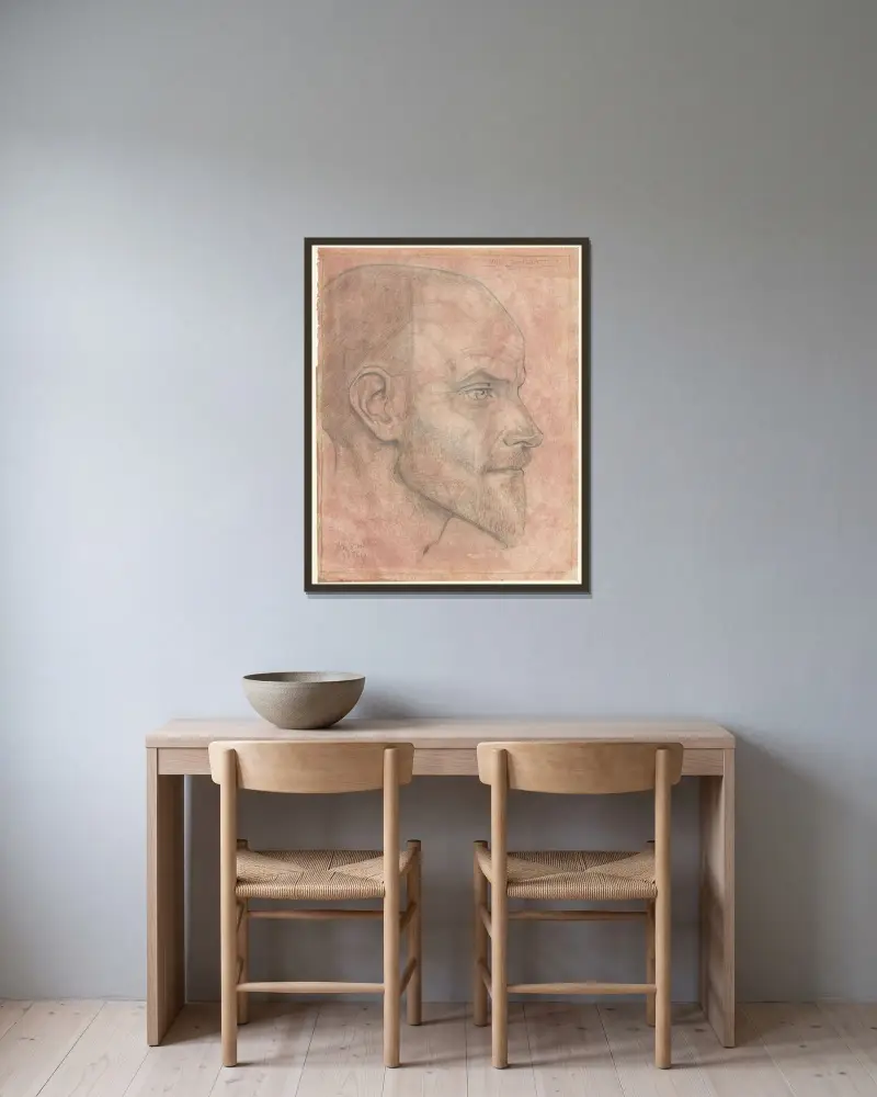 Porträtt av Jac. Jongert, från sidan av Richard Nicolaüs Roland Holst inramad på en vägg