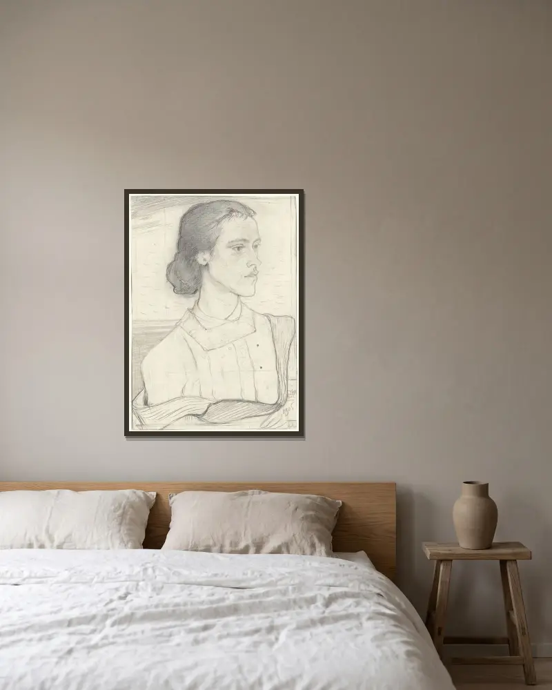Porträtt av Kootje Martinet av Richard Nicolaüs Roland Holst inramad på en vägg