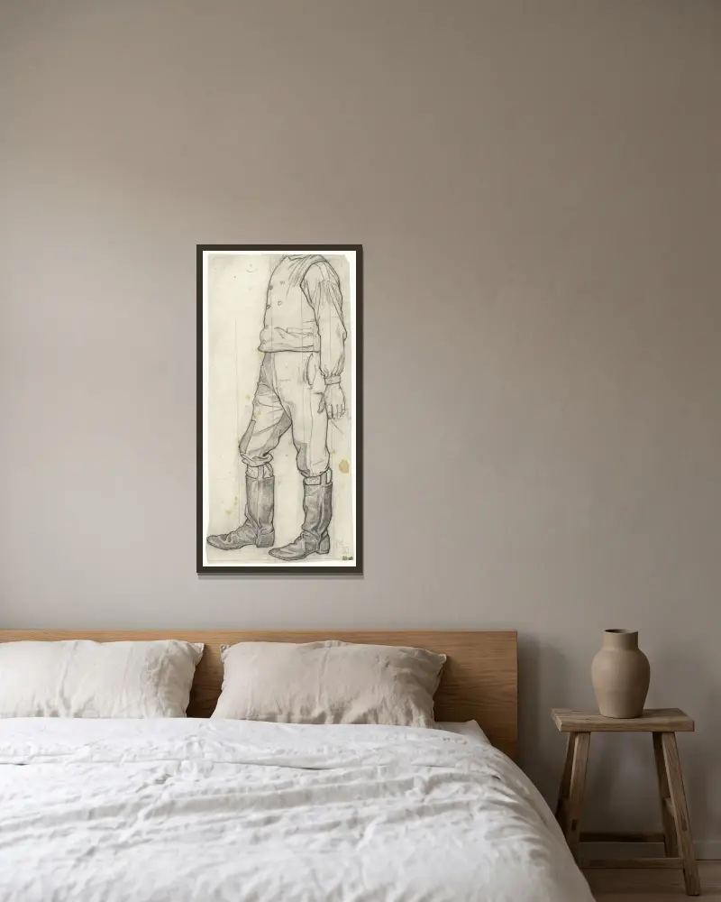 Stående man (utan huvud) med stövlar av Richard Nicolaüs Roland Holst inramad på en vägg