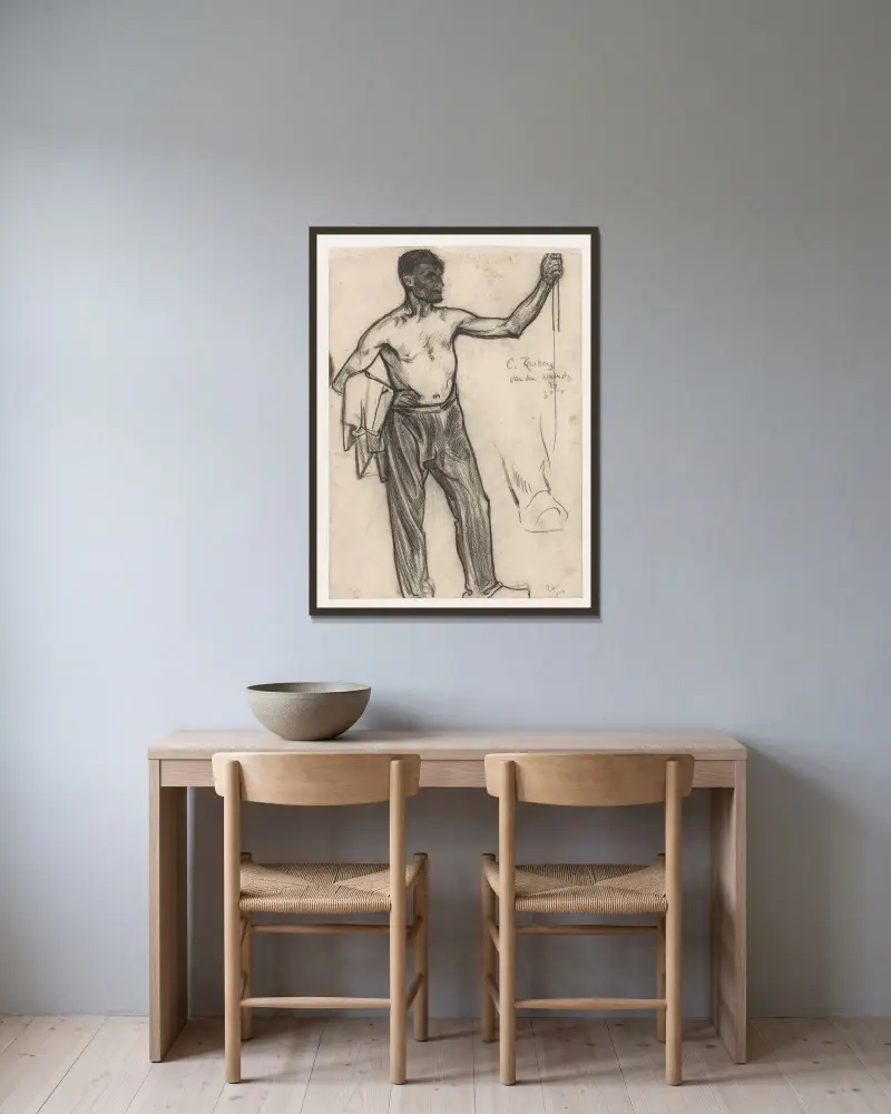 Stående man med bar överkropp av Richard Nicolaüs Roland Holst inramad på en vägg