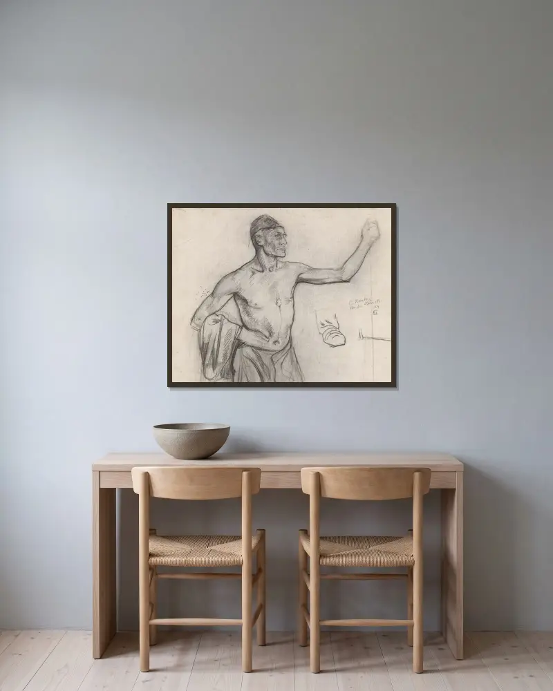 Stående man med bar överkropp, halvfigur av Richard Nicolaüs Roland Holst inramad på en vägg