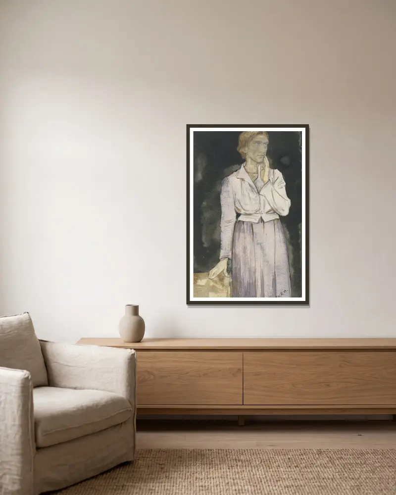 Stehende Frau von Richard Nicolaüs Roland Holst gerahmt an einer Wand