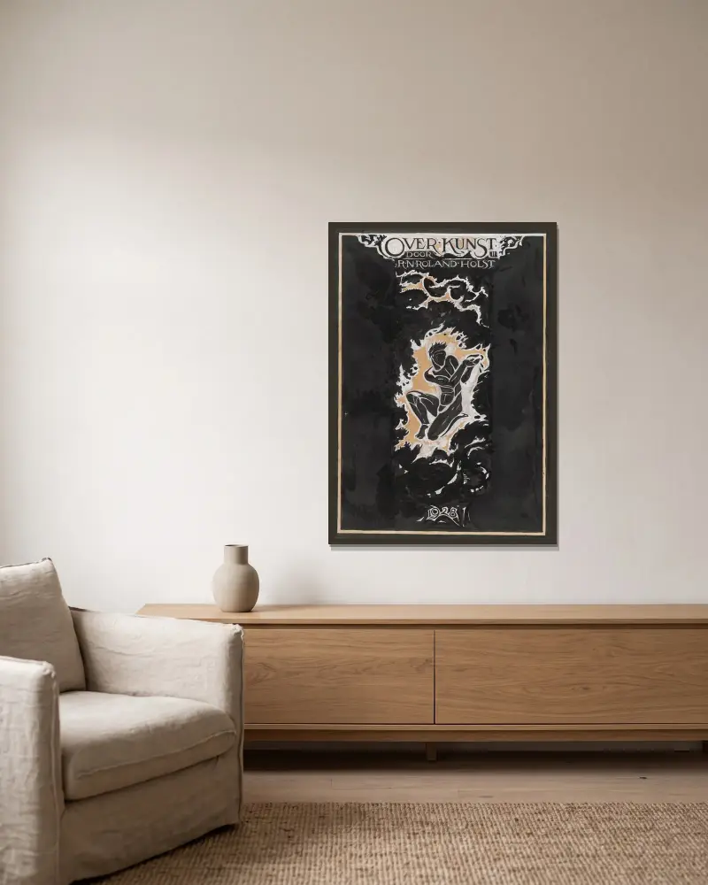 Zweiter Entwurf für den Bucheinband für Over Kunst, II von Richard Nicolaüs Roland Holst gerahmt an einer Wand