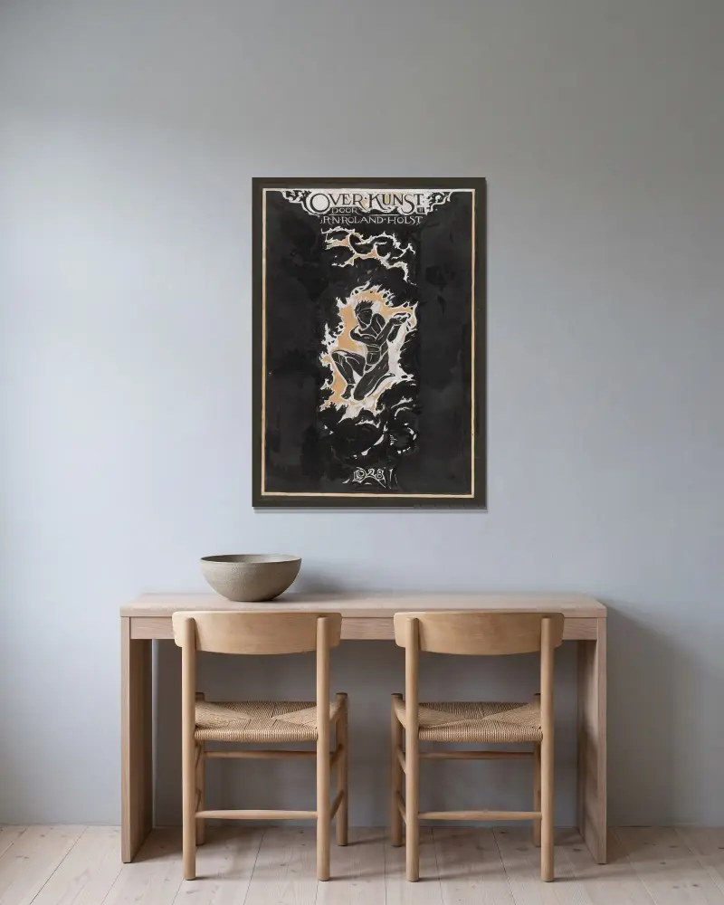Zweiter Entwurf für den Bucheinband für Over Kunst, II von Richard Nicolaüs Roland Holst gerahmt an einer Wand