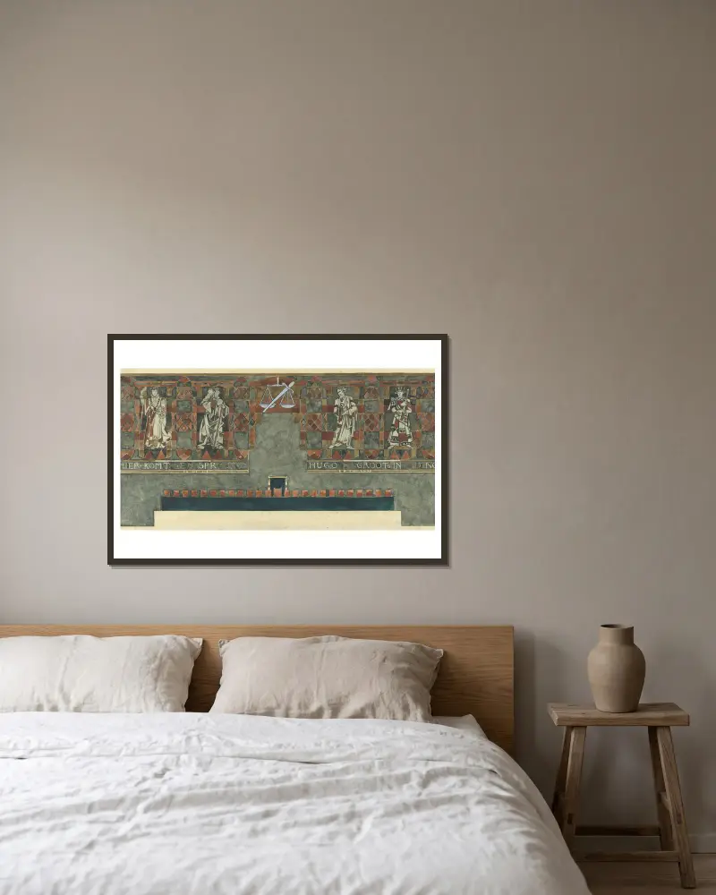 Vierde ontwerp voor marmerdecoratie in de Hoge Raad te Den Haag av Richard Nicolaüs Roland Holst inramad på en vägg