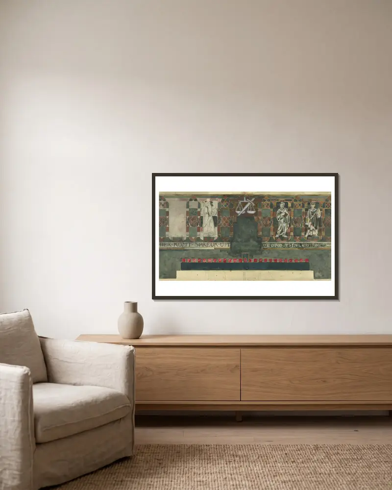 Vijfde ontwerp voor marmerdecoratie in de Hoge Raad te Den Haag av Richard Nicolaüs Roland Holst inramad på en vägg