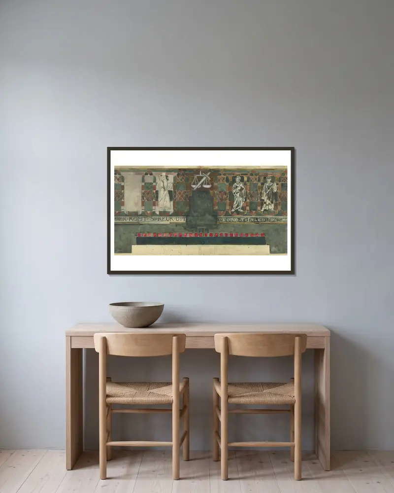 Vijfde ontwerp voor marmerdecoratie in de Hoge Raad te Den Haag av Richard Nicolaüs Roland Holst inramad på en vägg