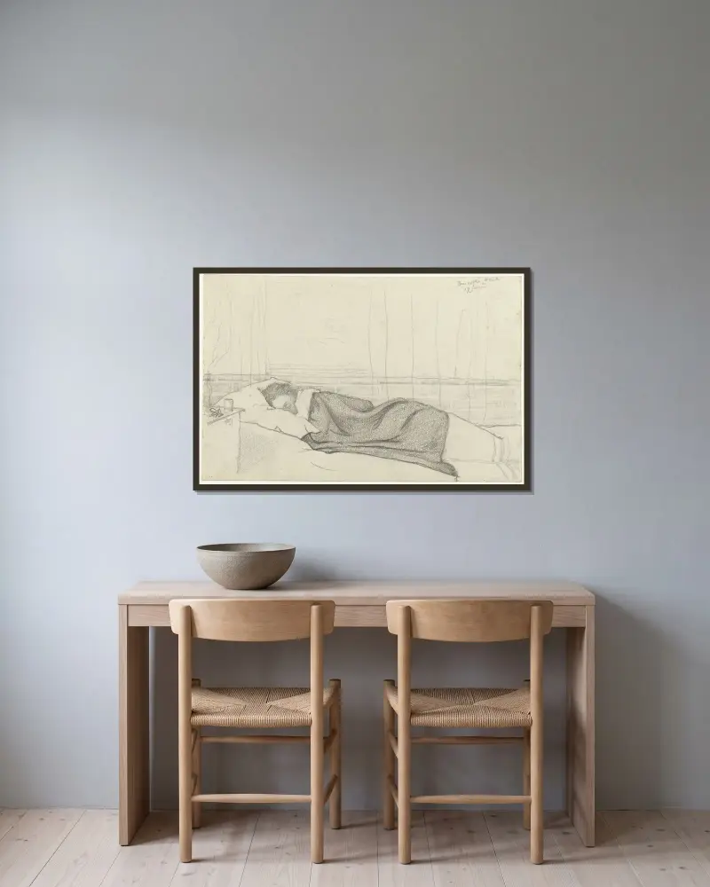 Frau von Richard Roland Holst im Bett, nach links von Richard Nicolaüs Roland Holst gerahmt an einer Wand