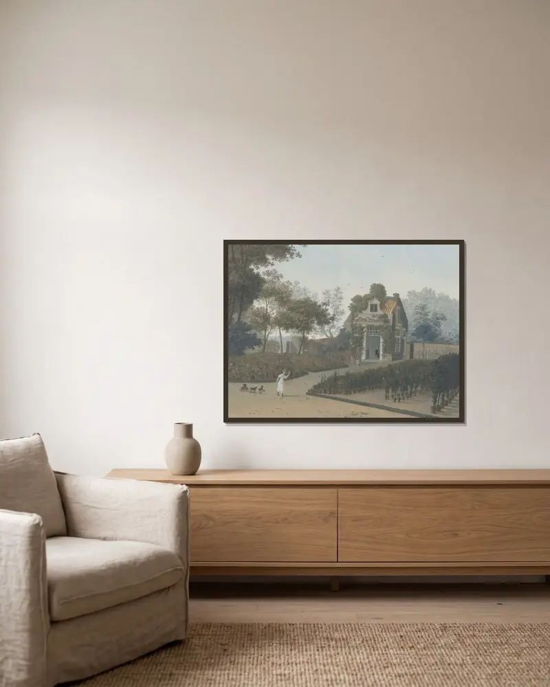 Bloemisterij van A.C. en H. van Eeden, tuin met tuinhuisje (Wagenweg) av Henriëtte Ronner-Knip inramad på en vägg