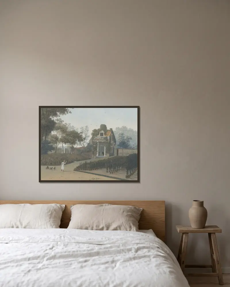 Bloemisterij van A.C. en H. van Eeden, tuin met tuinhuisje (Wagenweg) av Henriëtte Ronner-Knip inramad på en vägg