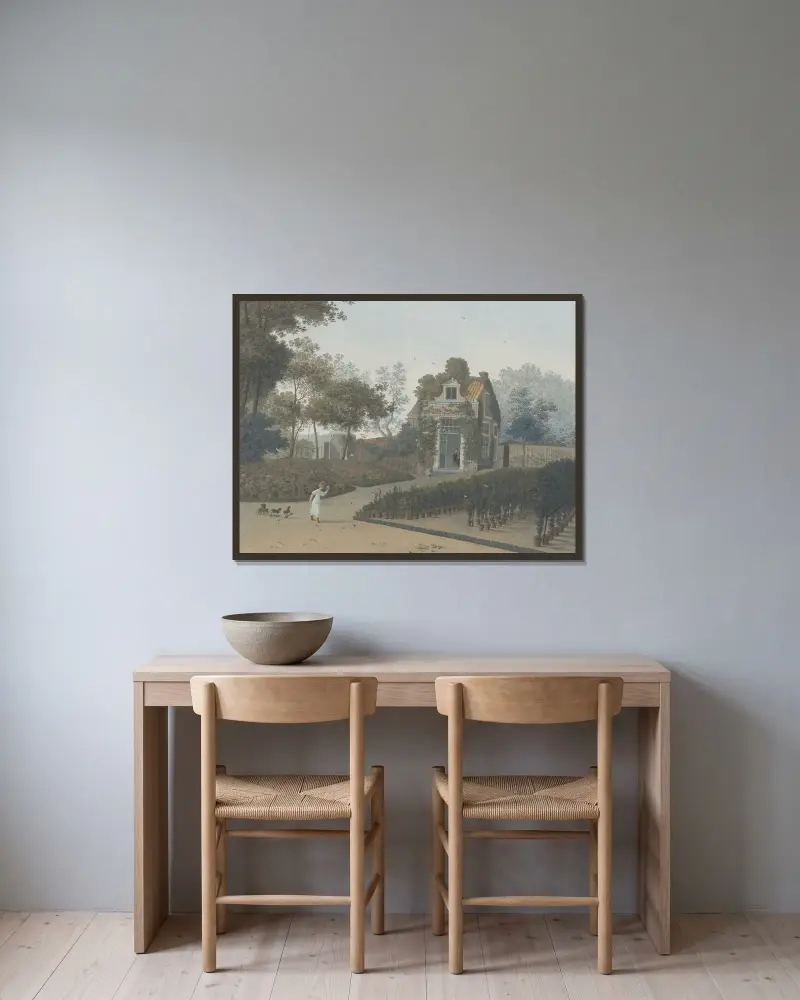 Bloemisterij van A.C. en H. van Eeden, tuin met tuinhuisje (Wagenweg) av Henriëtte Ronner-Knip inramad på en vägg