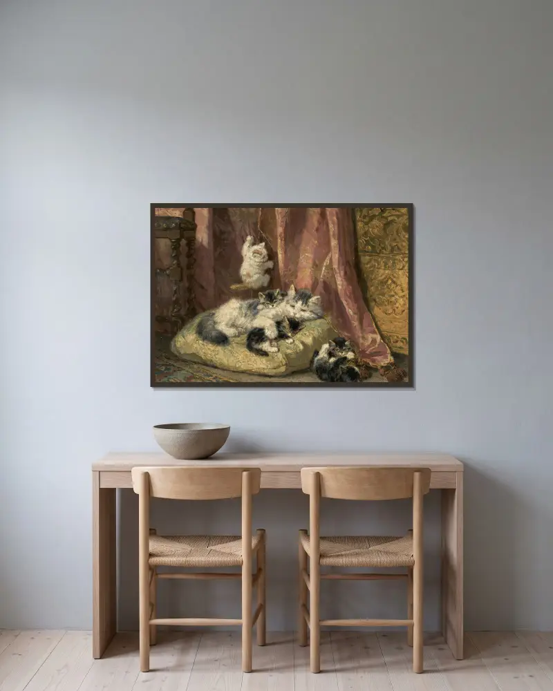 Koťata při hře – nr. 2, Henriëtte Ronner-Knip v rámu na stěně