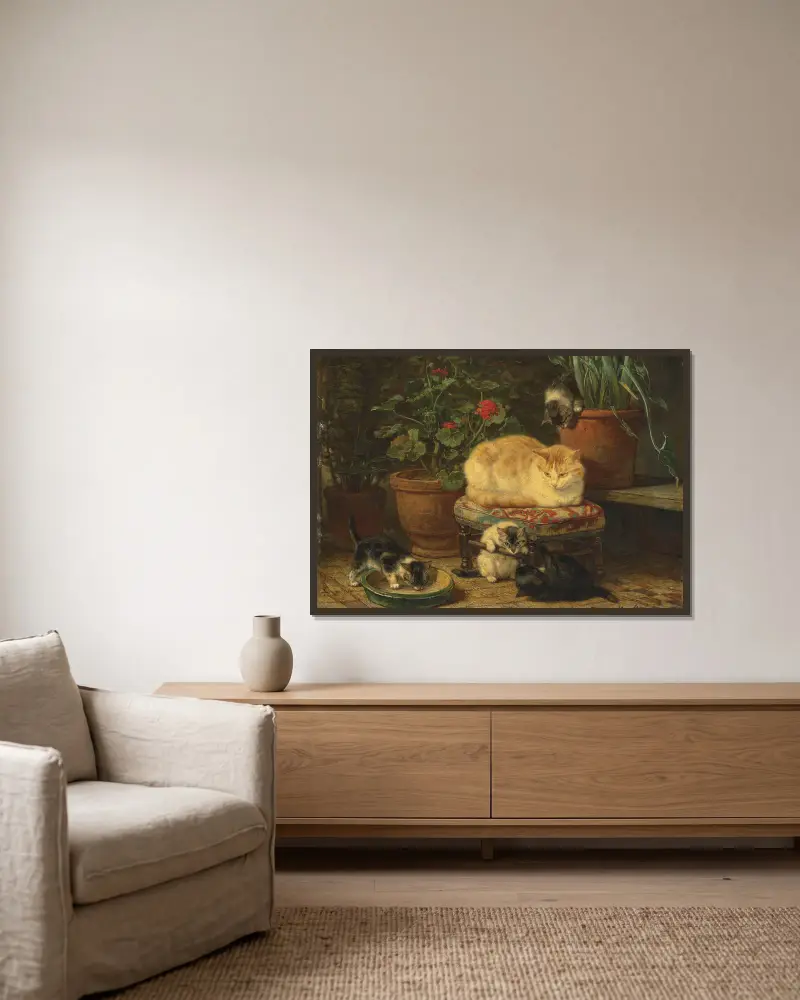 Hrátky koťat, – Nr. 4, Henriëtte Ronner-Knip v rámu na stěně
