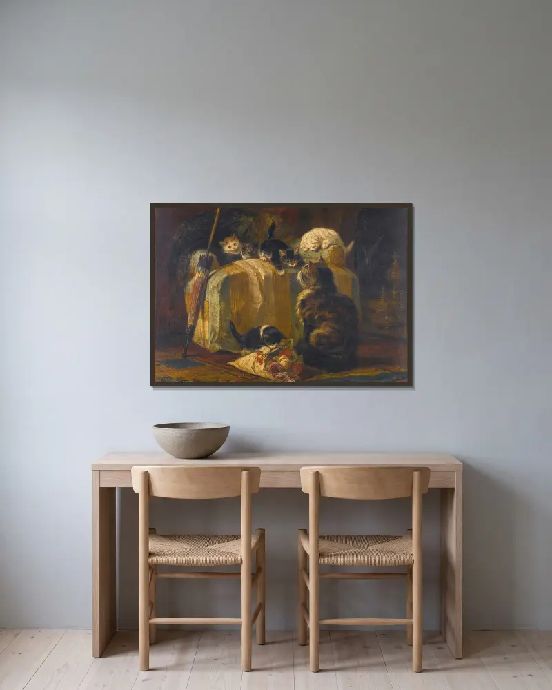Kätzchen beim Spiel – Nr. 1 von Henriëtte Ronner-Knip gerahmt an einer Wand