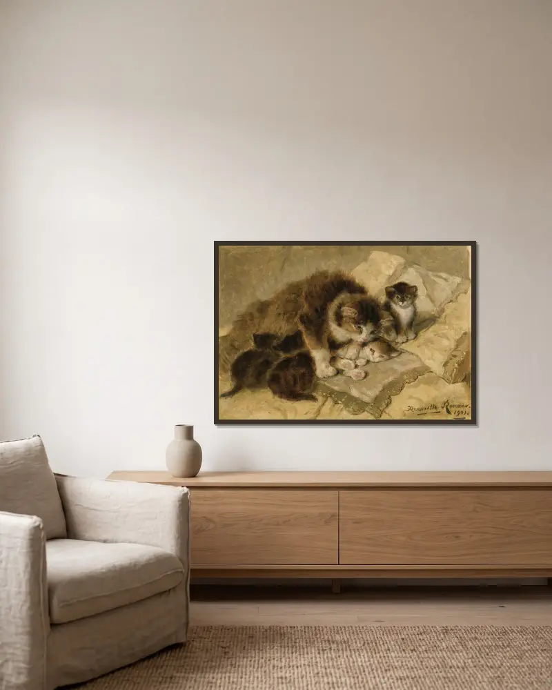 Der Stolz der Mutter, 1901 von Henriëtte Ronner-Knip gerahmt an einer Wand