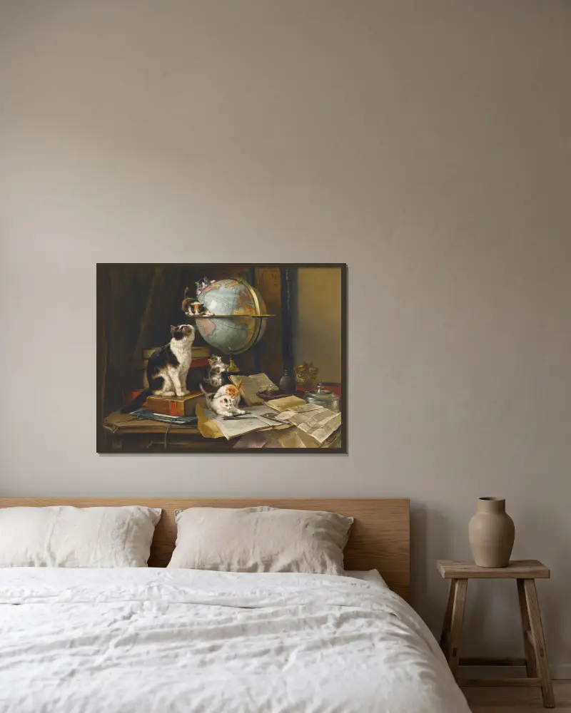 Die Weltenbummler von Henriëtte Ronner-Knip gerahmt an einer Wand
