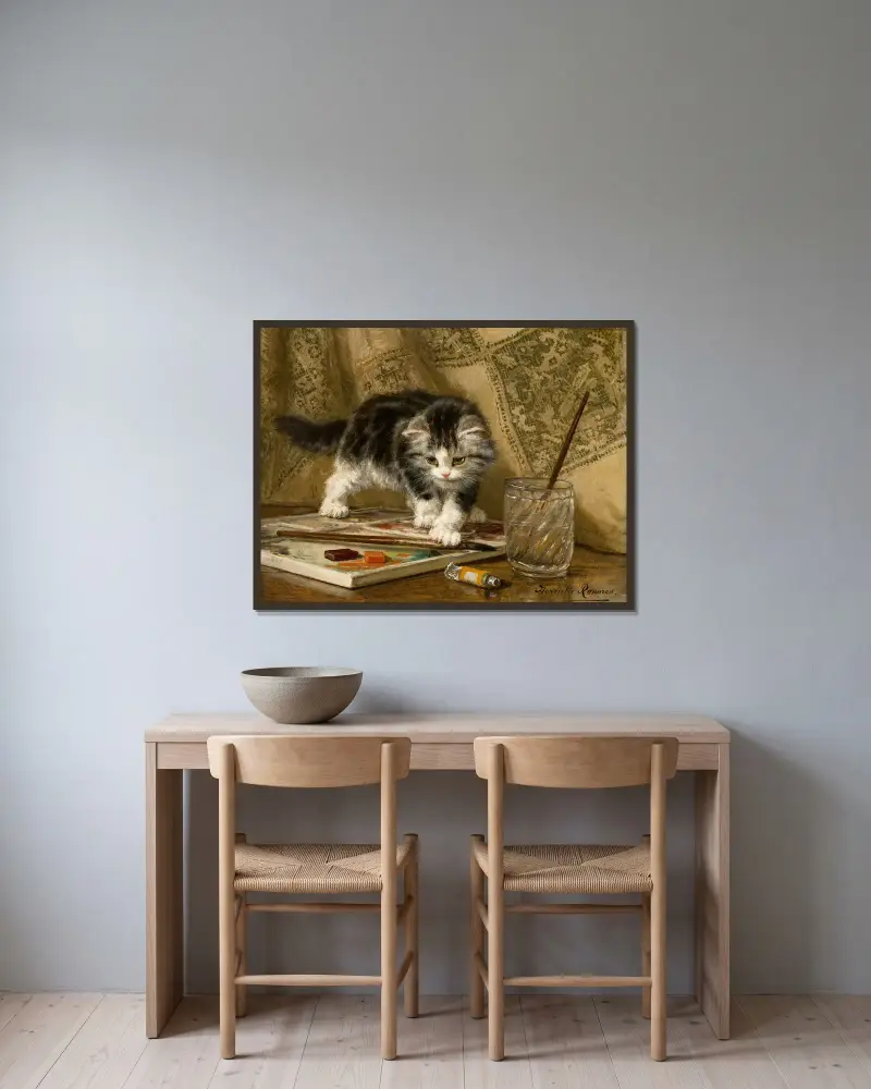 Der junge Künstler von Henriëtte Ronner-Knip gerahmt an einer Wand