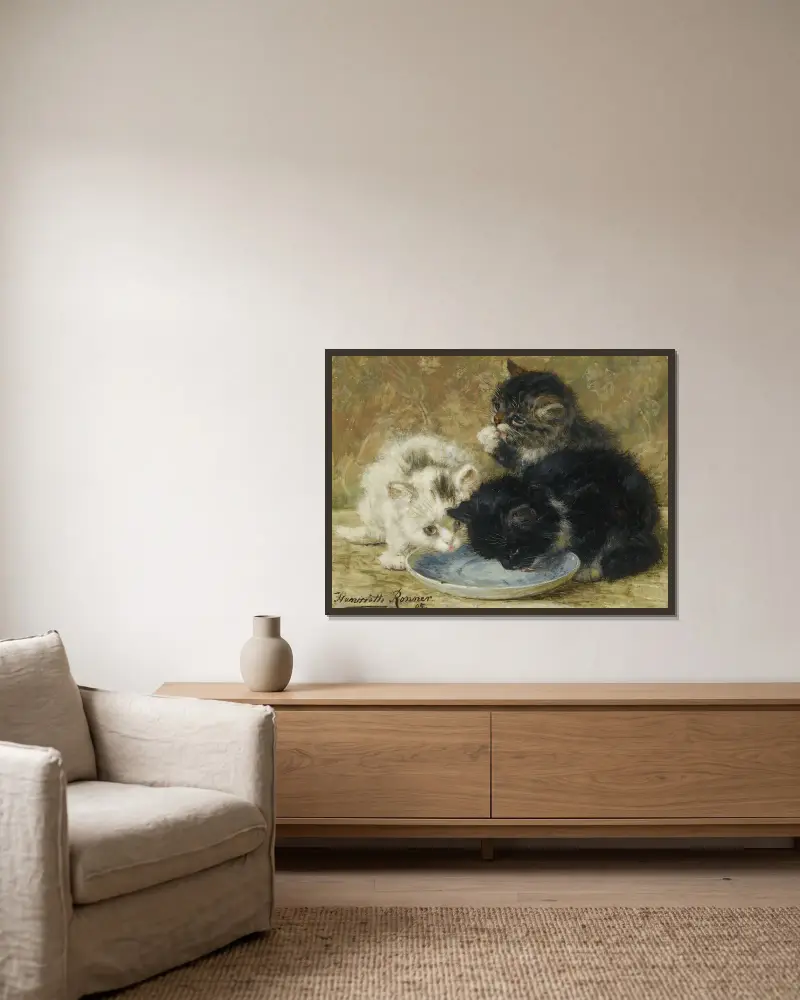 Tři koťata, 1895, Henriëtte Ronner-Knip v rámu na stěně