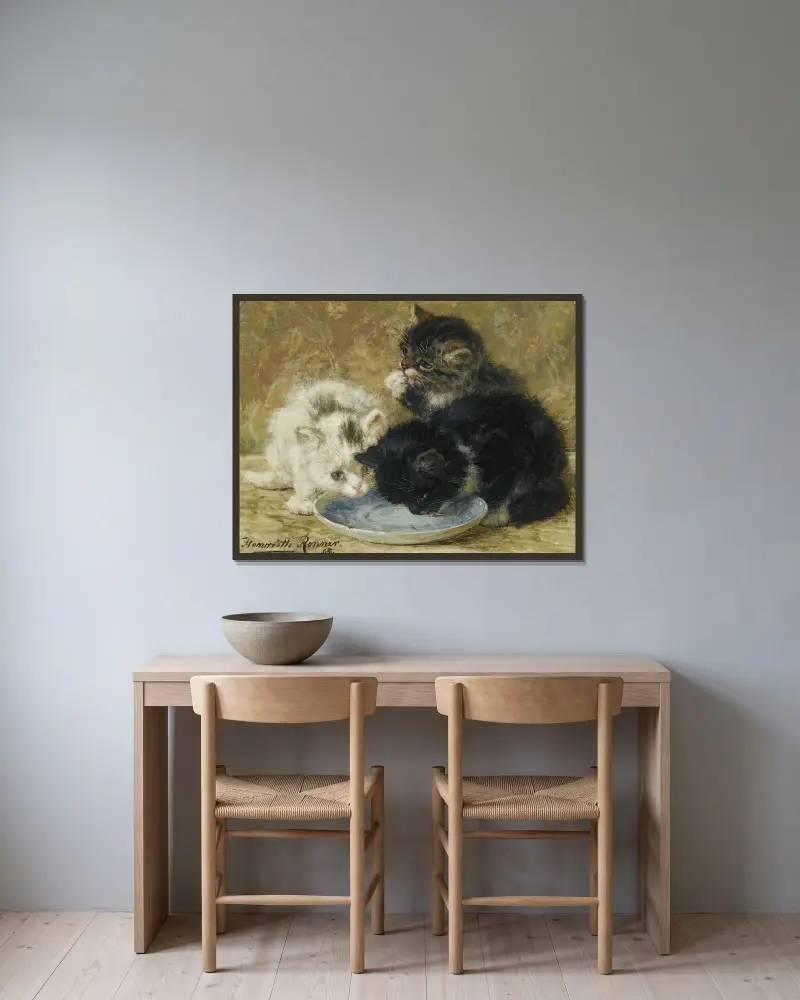 Tři koťata, 1895, Henriëtte Ronner-Knip v rámu na stěně