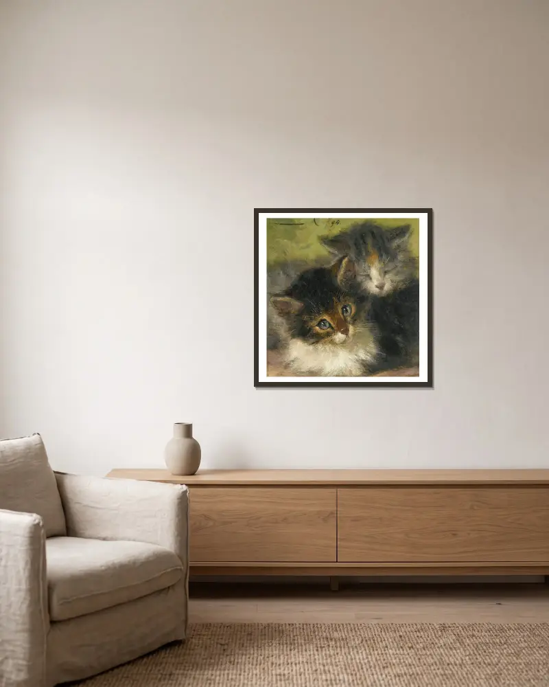 Zwei Kätzchen, 1894 von Henriëtte Ronner-Knip gerahmt an einer Wand