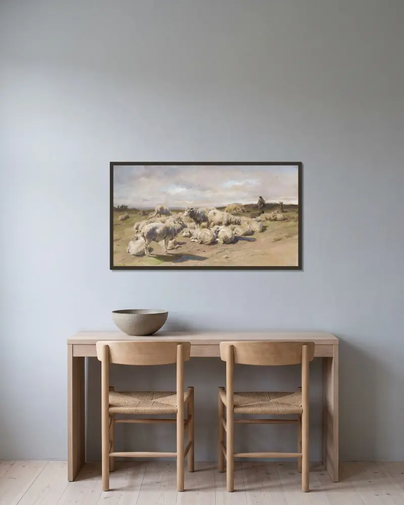 Odpočívající pastýř se svým stádem, Rosa Bonheur v rámu na stěně