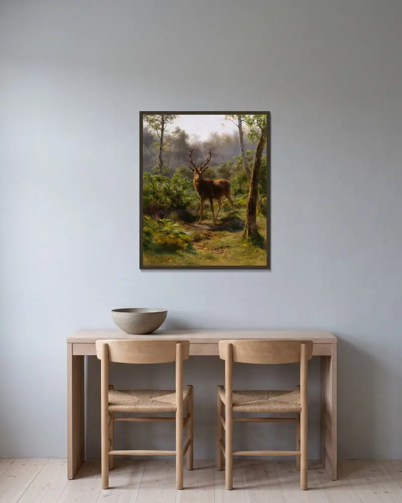 Ein Rothirsch von Rosa Bonheur gerahmt an einer Wand