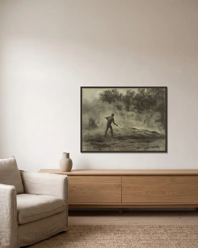 Charcoal burners (Les charbonniers) av Rosa Bonheur inramad på en vägg