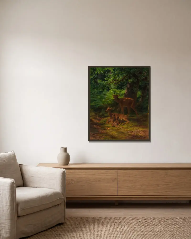 Ruhender Hirsch von Rosa Bonheur gerahmt an einer Wand