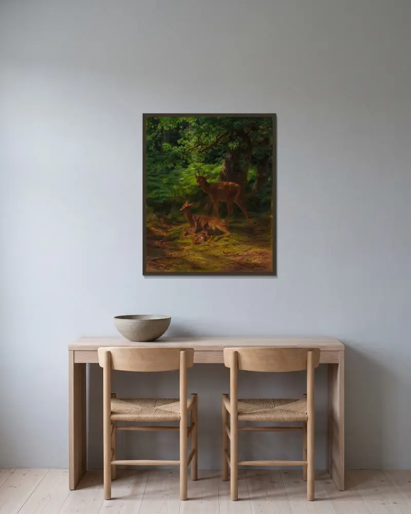 Ruhender Hirsch von Rosa Bonheur gerahmt an einer Wand