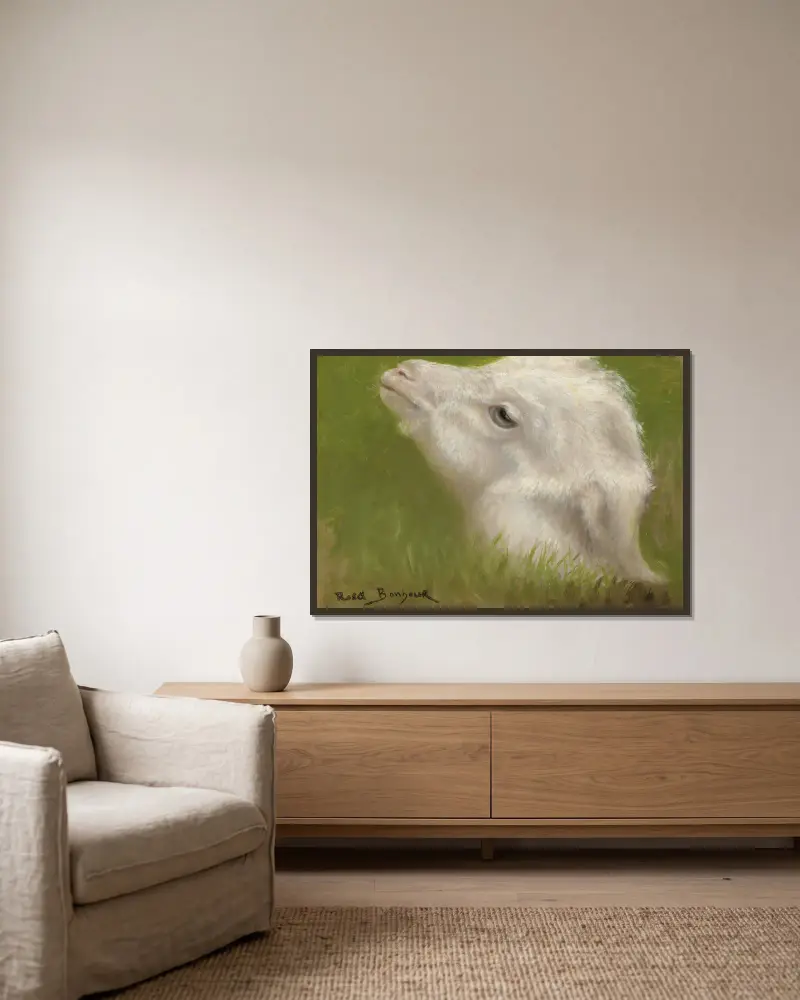Head Of A Lamb av Rosa Bonheur inramad på en vägg