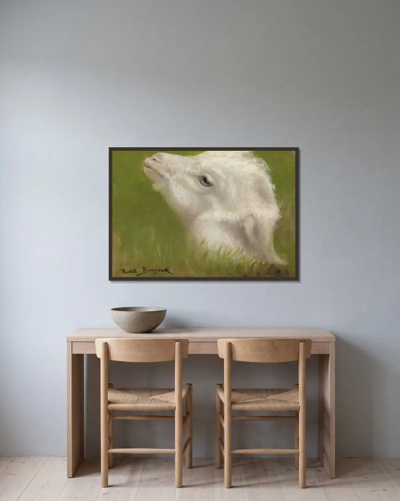 Head Of A Lamb av Rosa Bonheur inramad på en vägg