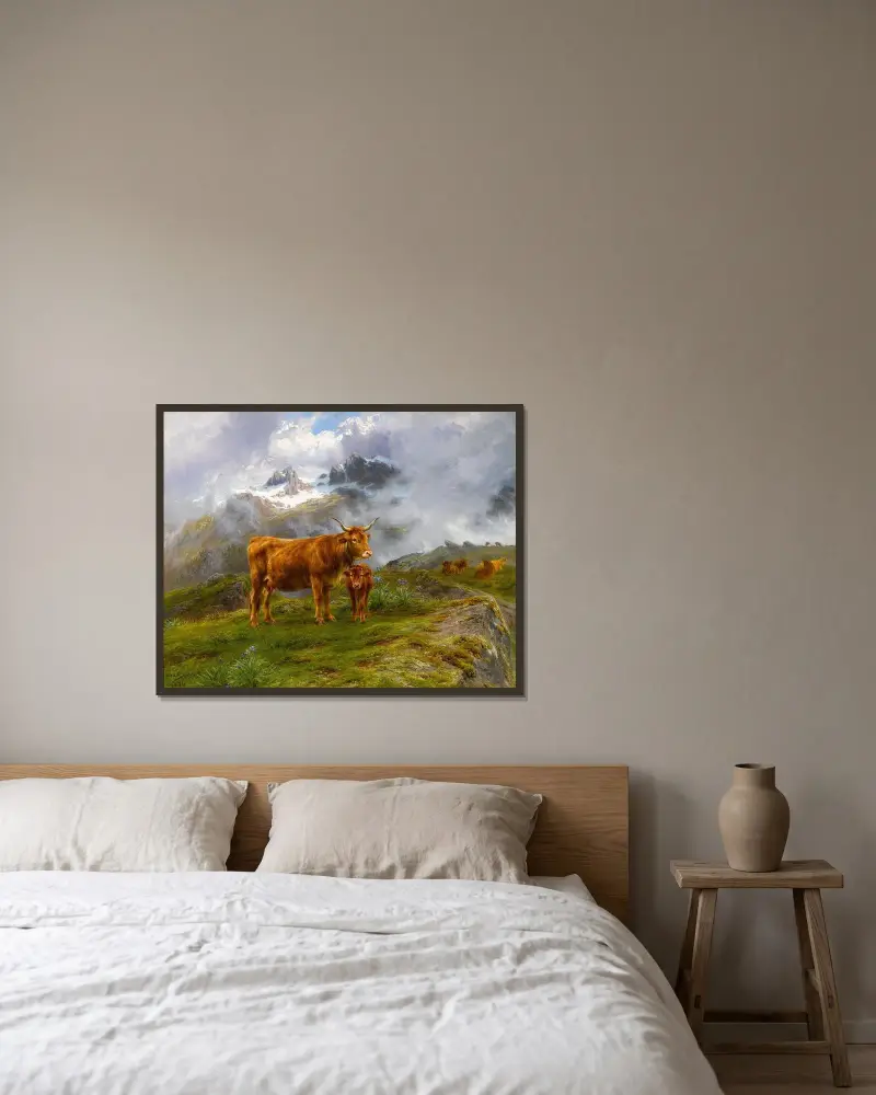 Highland Cattle von Rosa Bonheur gerahmt an einer Wand