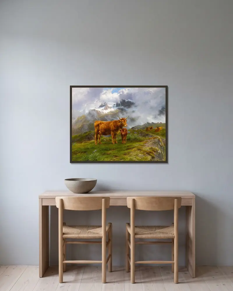 Highland Cattle von Rosa Bonheur gerahmt an einer Wand