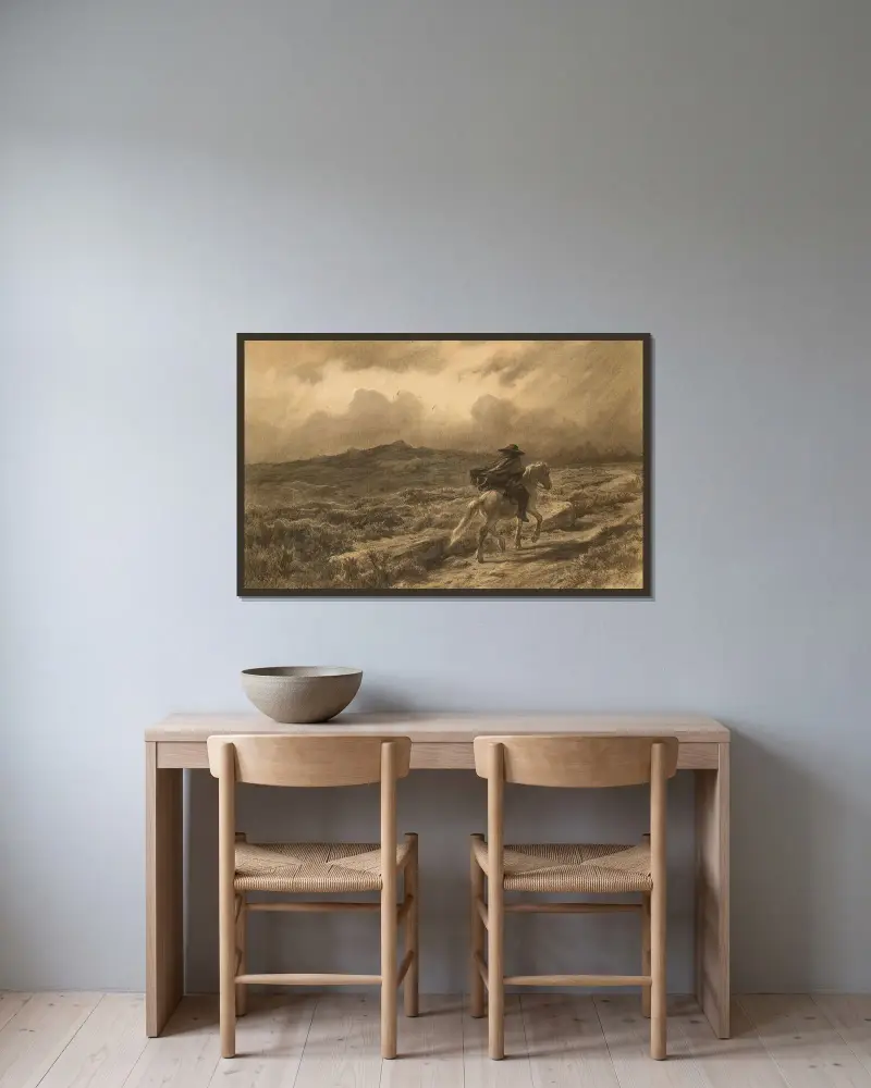 Pferd und Reiter im schottischen Hochland (Das nahende Unwetter) von Rosa Bonheur gerahmt an einer Wand