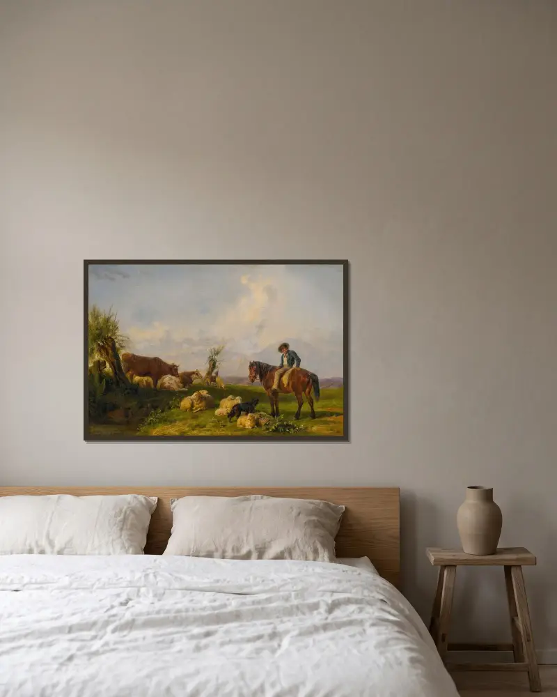 Auf der Wiese von Rosa Bonheur gerahmt an einer Wand